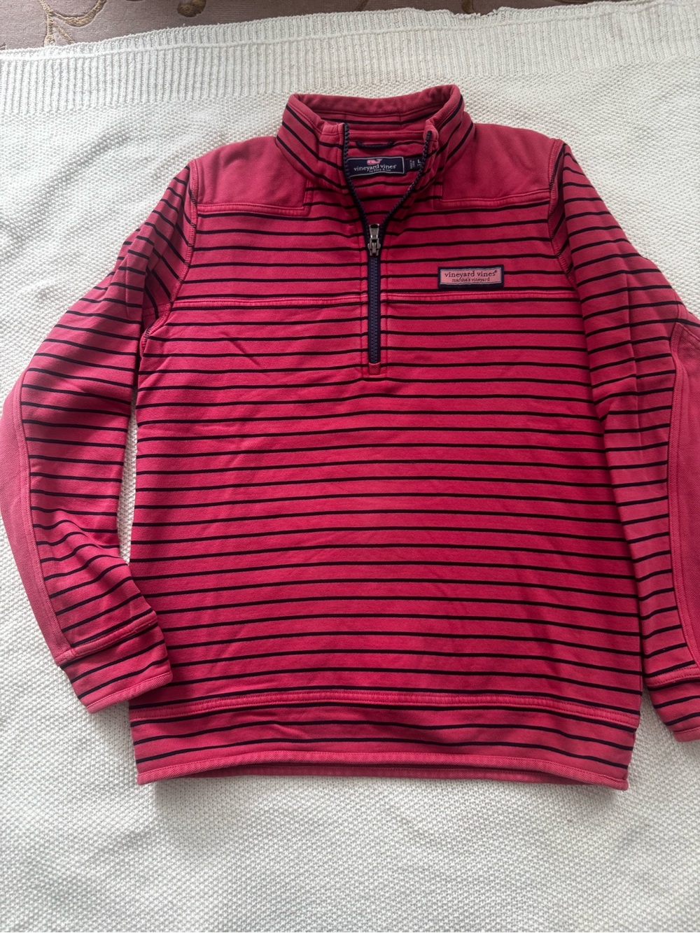 Vineyard Vines Nantucket red and Navy Striped Quarter-Zip Pullover
